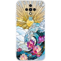 Printify Tecno Camon 16 İle Uyumlu Vitray Okyanus Sabahı Tasarımlı Şeffaf Silikon Kılıf Şeffaf
