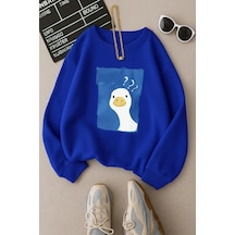 Benroma 3 İplik Penye Ördek Baskılı Unisex Sweatshırt Saks Mavisi