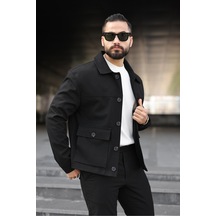 Torba Cepli Düğmeli Mevsimlik Ceket Siyah