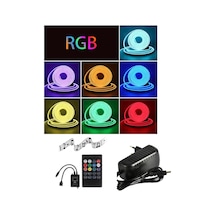 Powerr Led Aydınlatma 5 Metre 12 Volt 6x12 Mm Esnek Rgb Neon Led Sese Ve Müziğe Duyarlı Ir Kumanda 3a Plastik Adaptör Set