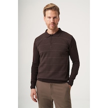 İmza Kahverengi Polo Yaka Uzun Kol Örme Comfort Fit Pamuklu Triko Kazak 1012265156 K.kahve-s.kahve