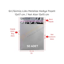 12x17 Cm Gümüş Renk Bantlı Lüks Metalize Hediyelik Poşet 50 Adet