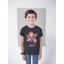 Sevbano Tasarım Ironman Demiradam Baskılı Unisex Avengers Film Çocuk Tişö Siyah