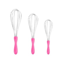 Mybru Paslanmaz Çelik Pembe Plastik Saplı El Çırpıcısı Blender 3'lü Set Pembe