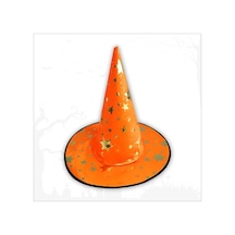 Yıldız Desenli Hallloween Cadı Şapkası, 38cm - Turuncu