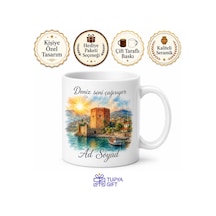 Alanya Kızıl Kule Manzarası Deniz Güneş Yazlık Kupa Bardak Hediye Beyaz / Çok Renkli