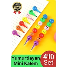 Özel Seri İlkokul Okul Öğrenci Renkli Hafif Eğlenceli Emoji Yüzlü Yumurtlayan Mini Kalem 4'lü Set
