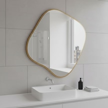 70x70 Cm Modern Tasarım Organik Duvar Aynası Altın Çerçeveli Altın
