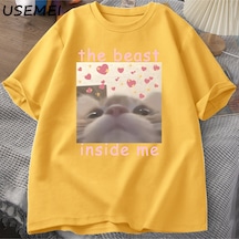 Flood Of Style The Beast Inside Me Cat Meme T-shirt Men Women Dank Memes Tee Shirt Silly Cats Unhinged Tshir Sarı