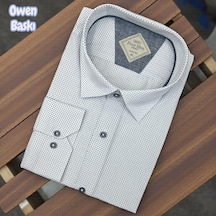 Slim Fit Cotton Uzun Kollu Yakası Gizli Düğmeli Kalite Garanti Baskılı Gömlek Slimlı Fit Beyaz