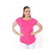 Şans Kadın Büyük Beden Neon Pembe Bisiklet Yakalı Düşük Kollu Bluz 65n37706-neon Pembe Neon Pembe