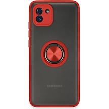 Newface Samsung Galaxy Uyumlu A03 Kılıf Montreal Yüzüklü Silikon Kapak - Kırmızı