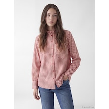 Lcw Modest Kırmızı Hakim Yaka Ekose Oversize Kadın Gömlek