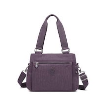 Smart Bags Orta Boy Çok Cepli Su Geçirmez Hafif Krınkıl Kumaş Kadın Omuz Çantası Mürdüm