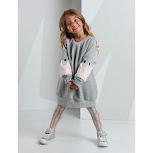 Denokids Mushi Peluş Kollu Kız Elbise Çok Renkli