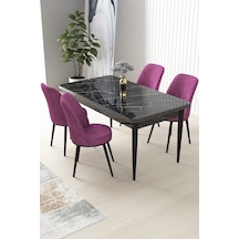 Canisa Concept Nil Serisi 70x110 Sabit Mutfak Masası Takımı Siyah Mermer Desen Masa 4 Mor Sandalye Mor