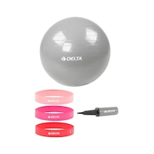 Delta 75 Cm Pilates Topu 3'lü Squat Bandı Egzersiz Direnç Lastiği Pilates Topu Pompası 5'li Set