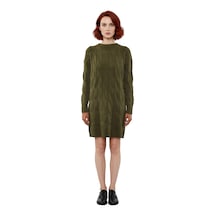 Ersefa Moda Oversize Casual Günlük Çift Plaka Triko Bisiklet Yaka Uzun K Haki