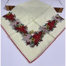 Eripek Oyalı Pamuk Tülbent- 05091 - 95 X 95 / Krem Kırmızı 10 Krem Kırmızı 10