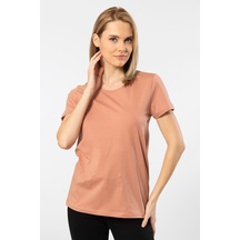 Wtshirt London Kısa Kollu Bisiklet Yaka Kadın T-shirt Somon 001