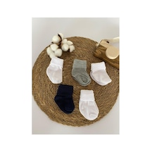 Glory Baby Organik Pamuklu Unisex 5'li Premium Yenidoğan Bebek Çorabı - Kutulu Gri-lacivert-beyaz Gri-lacivert-beyaz