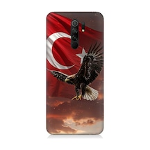 Xiaomi Redmi 9 Uyumlu Bayrak Kızıllıkta Kartalın Kanatları Desenli Silikon Kılıf Çok Renkli