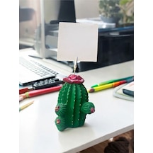 Koyu Pembe Çiçek Desenli Kaktüs Obje Fotoğraf Not Tutucu Ofis Masası Tutacak Hediyelike Pembe Yeşil