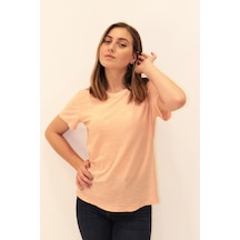 Rich Kadın Organik Bisiklet Yaka T-shirt %100 Pamuk Tişört Turuncu