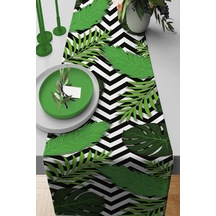 Yeşil Çiçek Desenli Premium Masa Örtüsü Runner Rnr113n11