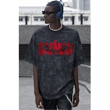 The Batman Kahraman Baskılı Unisex Oversize Vintage Yıkamalı Tişö Siyah