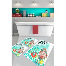 Happy Flamingo 3 Lü Set Djt Banyo Halısı Kaymaz Tabanlı Klozet Takımı Paspas Seti Çok Renkli