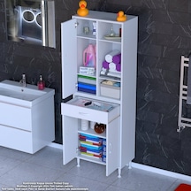 Modilayn Afra 60x173x32,5 Cm 1 Çekmece 3 Kapak 5 Raf 8 Bölme Çok Amaçlı Banyo & Mutfak Dolabı Beyaz