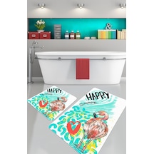 Happy Flamingo Colorful 2 Li Set Yıkanabilir Kaymaz Taban Banyo Halısı,Paspası Çok Renkli