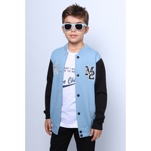 Hçm Erkek Çocuk Kolej Ceket Tshirt 2 Li Takım Baskılı Çıtçıtlı C46 Açık Mavi