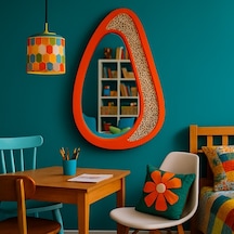 63x105 Cm Kırmızı Rattan Çerçeveli Organik Ayna Modern Dekoratif Duvar Aynası Takırmızım Ayna, Rattan Ayna, Salon & Genç Odası Dekoru Kırmızı