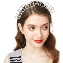 Gümüş Kristal Taşlı Birthday Girl Doğum Günü Tacı İthal Ürün A Kalite 17x16 Cm Açık Mavi