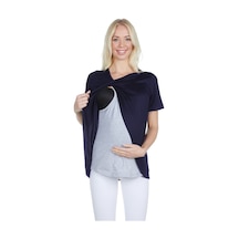 Luvmabelly 3503 Lacivert Pamuklu Viskon Lohusa Emzirme Bluz