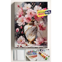 Sayılarla Boyama Seti Numaralı Tuval Fırça Boya Dahil Kasnaklı Set 50x70 Cm - Pembe Vazo