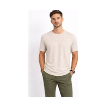 Cazador Erkek Bisiklet Yaka Kendinden Desenli T Shirt 44420 Kum Bej