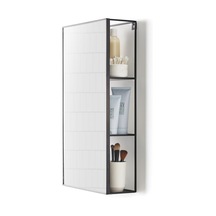 Umbra Cubiko 24x12 İnç Dikdörtgen Siyah Metal Banyo Aynası Depolama Dolabı 3 Raflı Çok Renkli
