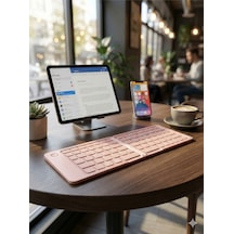 Katlanabilir Mini Bluetooth Klavye - Taşınabilir Pembe Kablosuz Tablet Ve Telefon Klavyesi