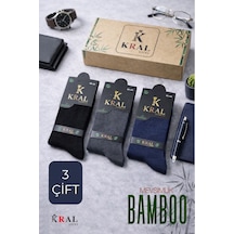 Kral Socks Premium Busines 3 Çift Kutulu Klasik Uzun Boy Mevsimlik Dikişsiz Erkek Bambu Soket Çorap Asorti