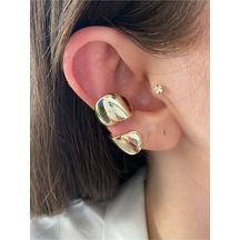 İri Halka Altın Kaplama Kadın Earcuff Kıkırdak Küpe 001
