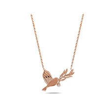 Brezza Lusso Jewelry Enesstore 925 Ayar Zeytin Dalı Tutan Kuş Kadın Gümüş Kolye 45 CM