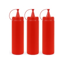 700 Ml Kapaklı Sosluk, Ketçaplık Sıkma Tip Yağdanlık Ve Sos Şişesi Seti Plastik Kırmızı 3 Adet Diğer