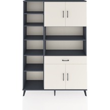 Arges Dolap 10 Raflı Tek Çekmeceli 4 Kapaklı 132x30x195 Antrasit-aytaşı/aytaşı Aytası/aytası