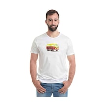 Sarı Ve Pembe V Samba Illüstrasyon Baskılı Beyaz Erkek Tshirt