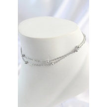 316l Çelik Gümüş Renk 2'li Topçuk Detay Zincir Model Kadın Halhal Çok Renkli