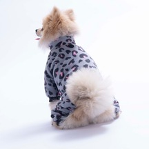 Gri Innsbruck Leopard Desenli Tulum Küçük Irk Peluş Tulum Köpek Tulumu Köpek Kıyafeti Kedi Kıyafeti