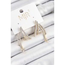 Pirinç Zirkon Taşlı Kayan Yıldız Model Gold Ve Gümüş Renk Kadın Küpe Çok Renkli